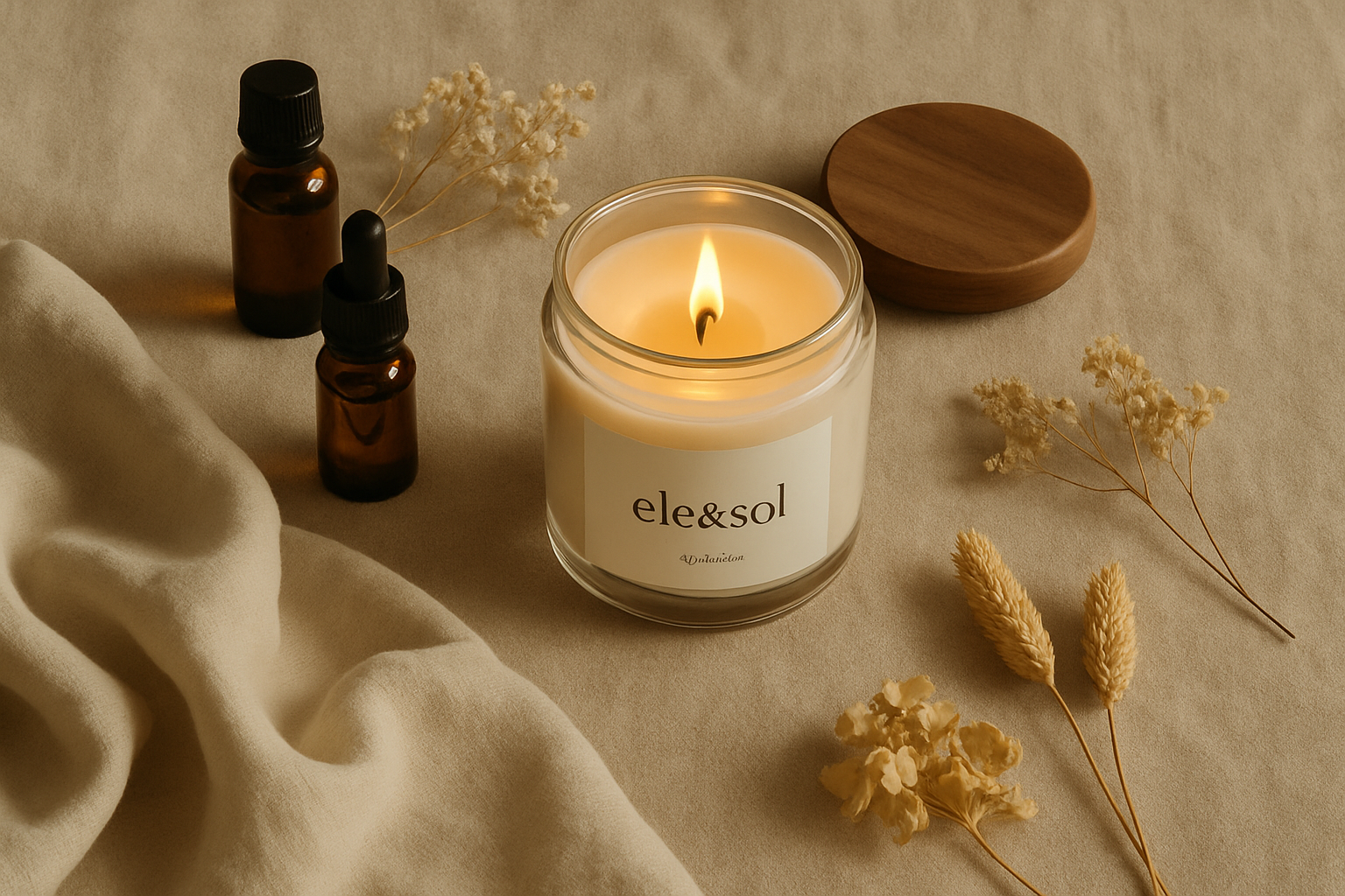 ele&sol candle with essential oils and dried flowers